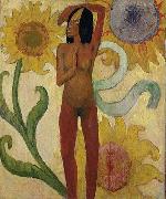 Paul Gauguin Caribbean Woman, or Female Nude with Sunflowers Spain oil painting artist